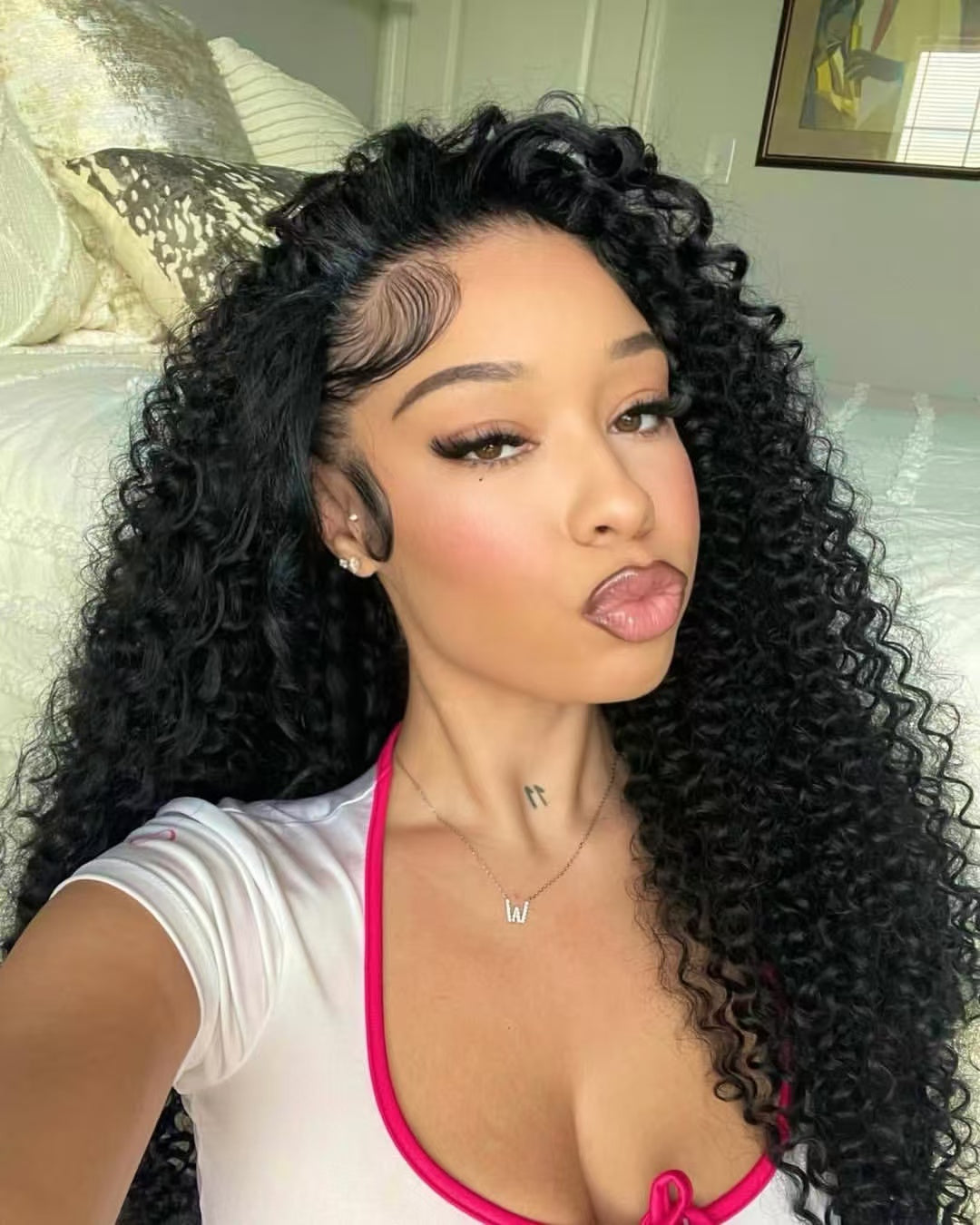 Niki Hair Glueless Deep Curly Pre Plucked Lace  Frontal Wigs(ID:10021)