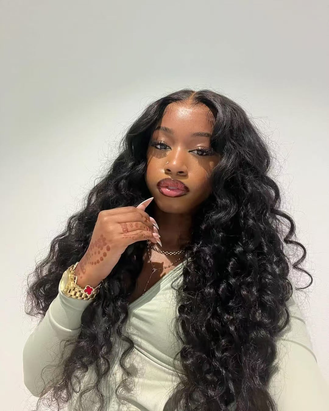 Niki Hair Glueless Loose Curly Middle Part Pre Plucked Lace  Frontal Wigs(ID:10020)