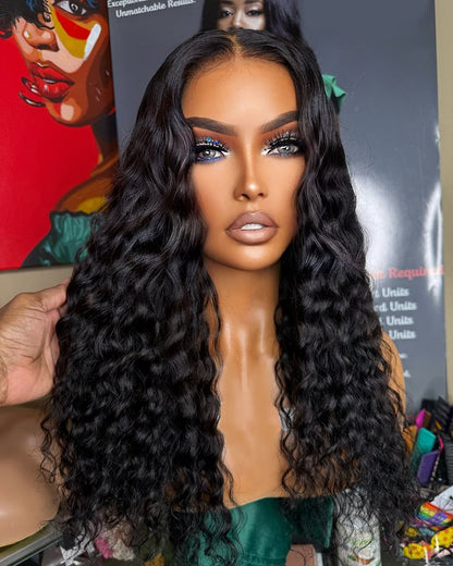 Niki Hair Glueless Middle Part Deep Curl Pre Plucked Lace  Frontal Wigs(ID:10028)