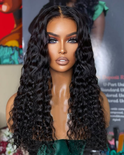 Niki Hair Glueless Middle Part Deep Curl Pre Plucked Lace  Frontal Wigs(ID:10028)