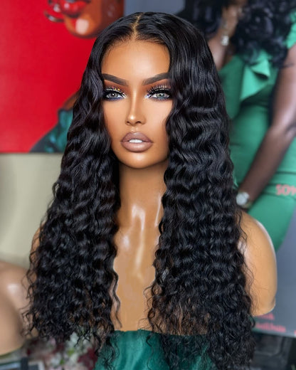 Niki Hair Glueless Middle Part Deep Curl Pre Plucked Lace  Frontal Wigs(ID:10028)