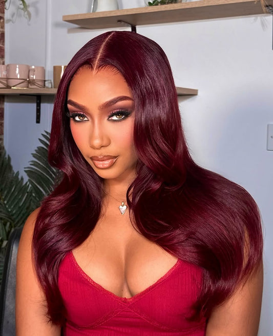 Niki Hair Glueless Middle Part 99j# Pre Plucked Lace  Frontal Wigs(ID:10026)