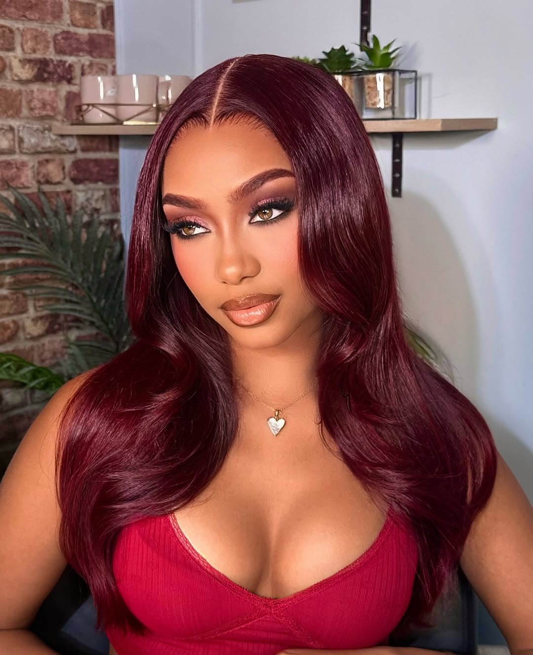 Niki Hair Glueless Middle Part 99j# Pre Plucked Lace  Frontal Wigs(ID:10026)